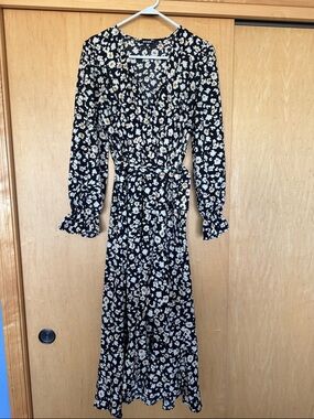 Black Floral Wrap Maxi Dress with Self-Tie Waist
